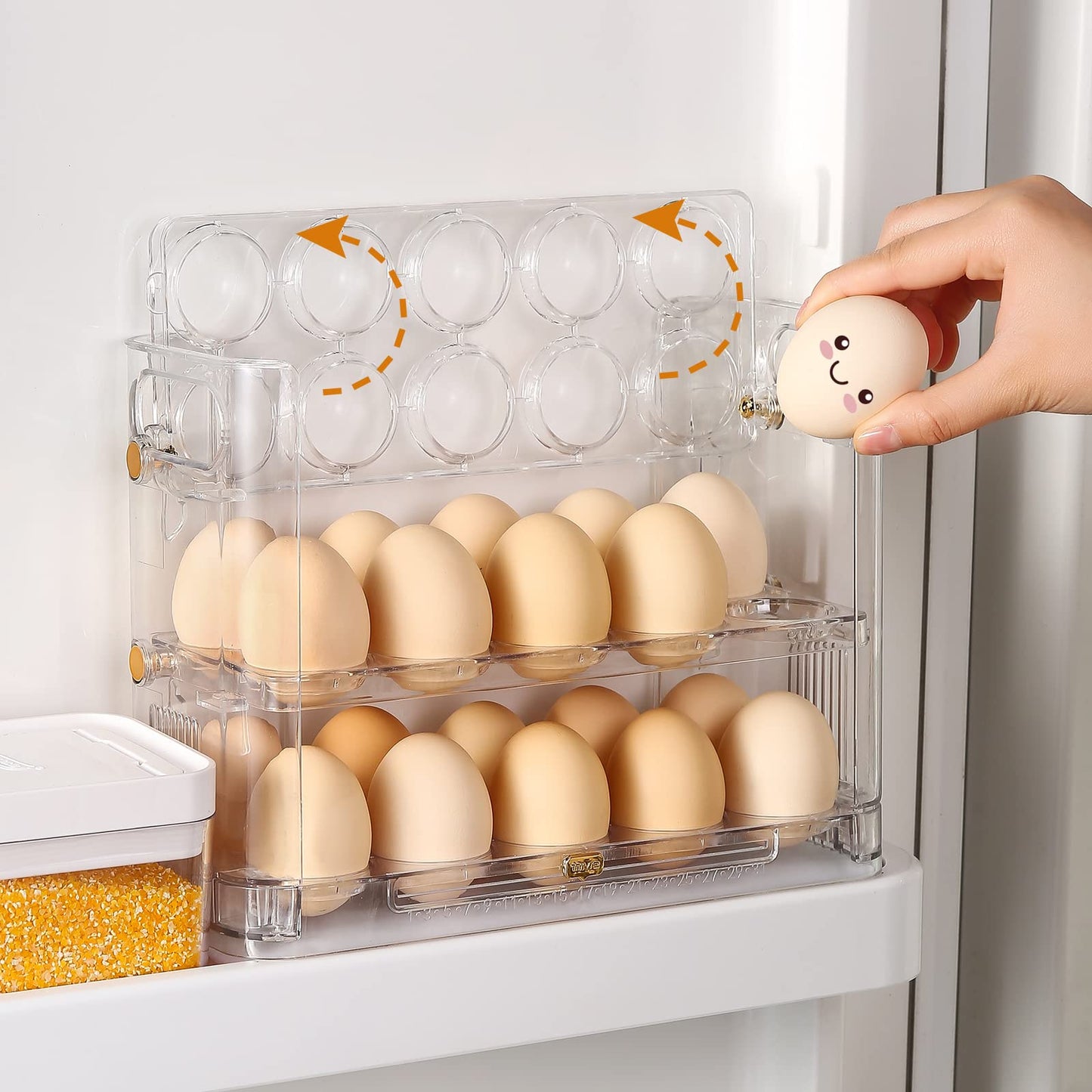 đ„Flippable Egg Rack â Stores 30 Eggs with Freshness Date Indicator