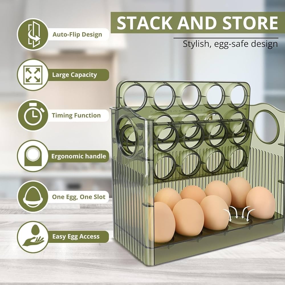 đ„Flippable Egg Rack â Stores 30 Eggs with Freshness Date Indicator